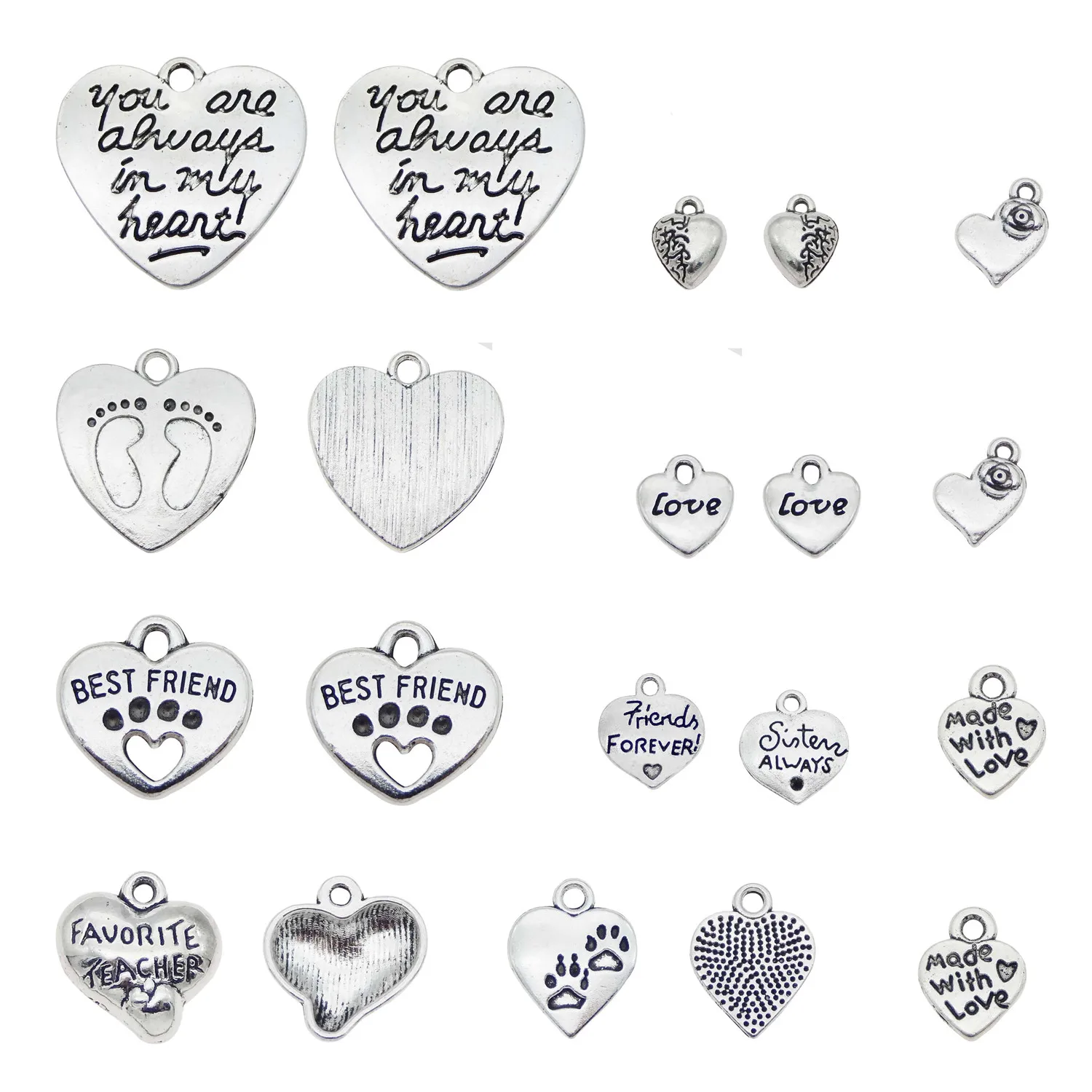 10 шт. кулон в виде сердца для ожерелья с буквенным принтом подвески ювелирное