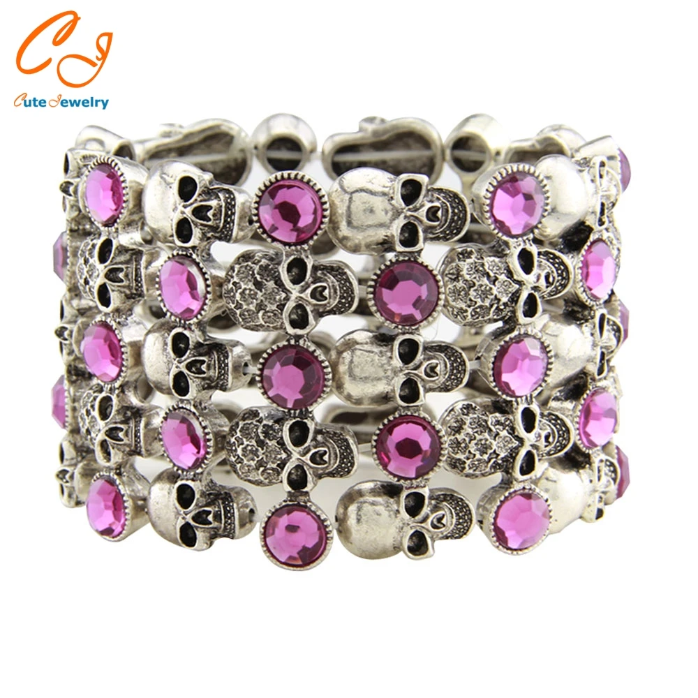 Череп Скелетон стрейч браслет для женщин байкерские ювелирные изделия Античное