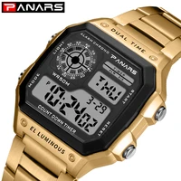 panars sports mens business square retro watches waterproof count down timer digital stopwatch clock g watch shock go shock gold