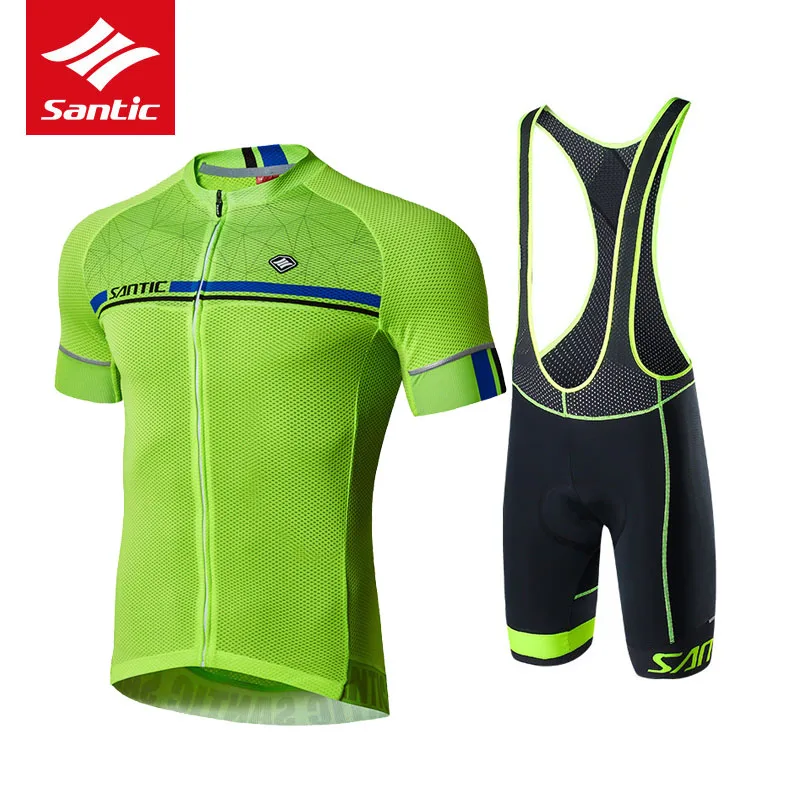 green bib set 5081 Santic, набор для велоспорта, для мужчин, Pro Team, Триатлон, велосипедный костюм, 4D, мягкий, MTB, шоссейный велосипед, Джерси, набор, одежда для велоспорта, Ropa Ciclismo - Цвет: green bib set 5081
