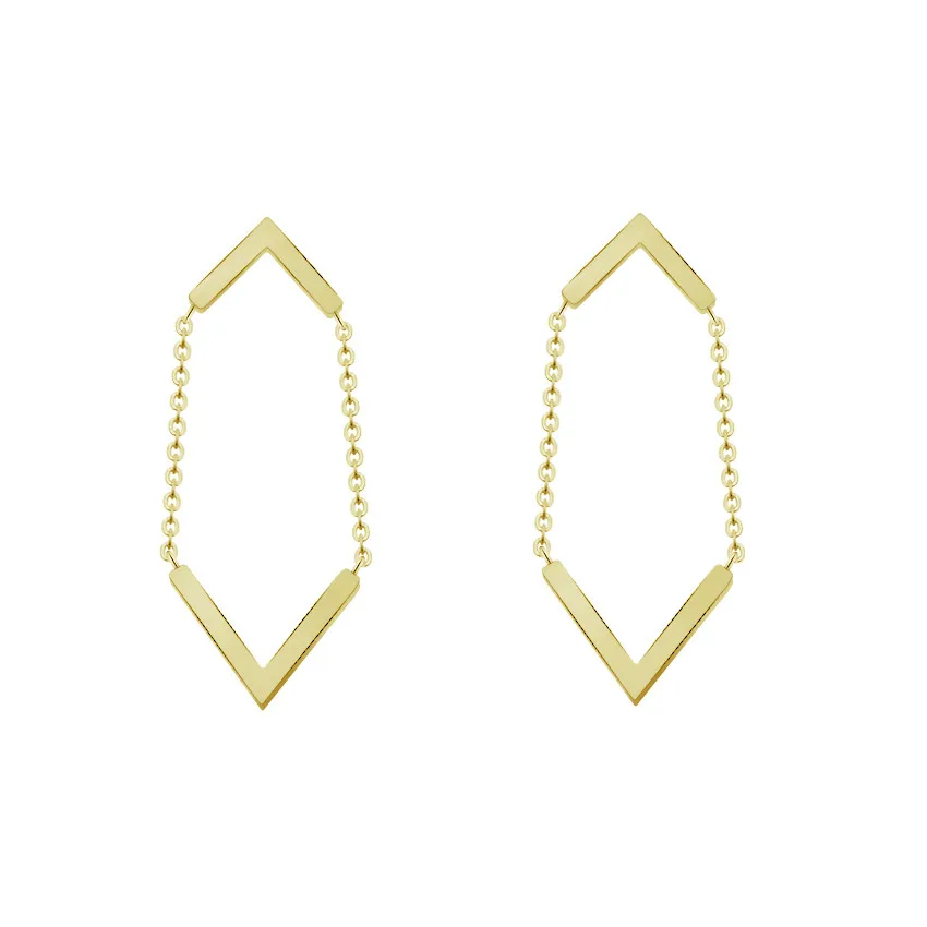 Stainless Steel Long Chain With Double Chevron V Statement Earrings For Women Charm Jewelry Gold Filled Boucle D'oreille Bijoux |