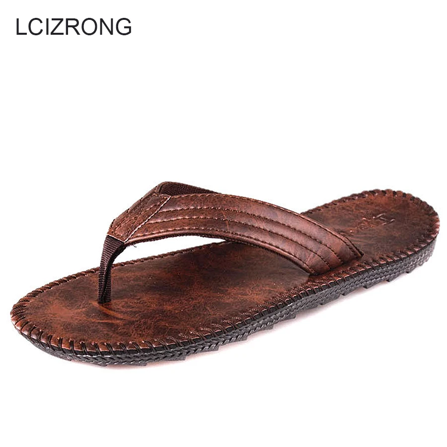 LCIZRONG/Летние кожаные пляжные шлепанцы Мужские модные Прошитые Пляжные
