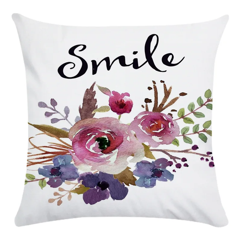 

Watercolor Flowers Throw Pillow Covers Floral Leaves Cushion Covers Love-Laguh-Hope-Dream Home Decorative Pillowcase 45x45cm