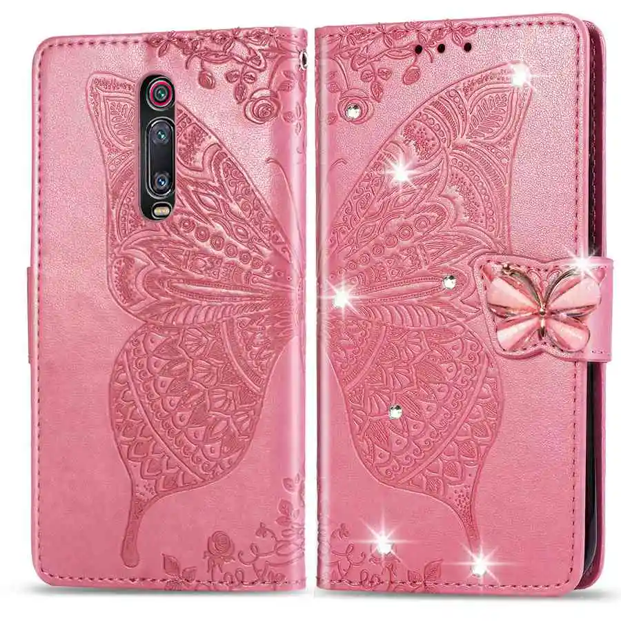 Pink Для Redmi Note 7 K20 Pro Блестящий 3D тисненый узор с бабочками из искусственной кожи чехол-бумажник для Redmi 7 6 6A 6 Pro Чехол-книжка - Цвет: Pink