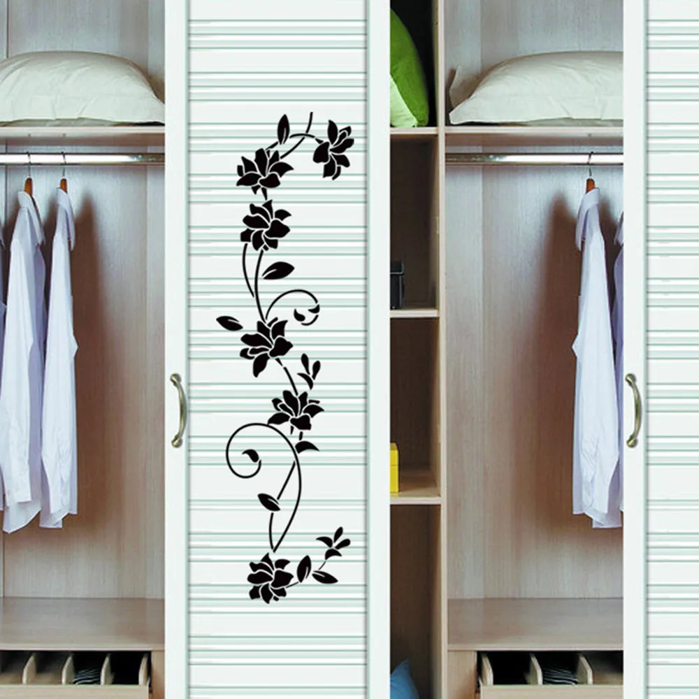 New DIY Wall Sticker Closet Beatiful Flower Vine Decals Black Mural Removable Vinyl Art Home Decor Creative Flowers Bedroom | Дом и сад