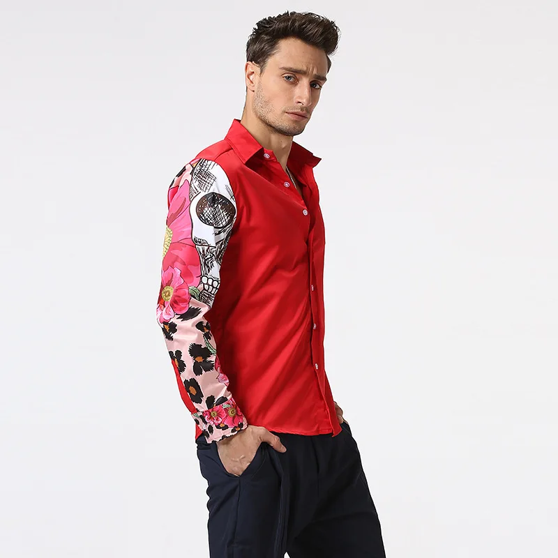 2017 New Spring High Quality Men Floral Print Shirts homme fashion brand Cotton Causal Male Gentleman Plus | Мужская одежда