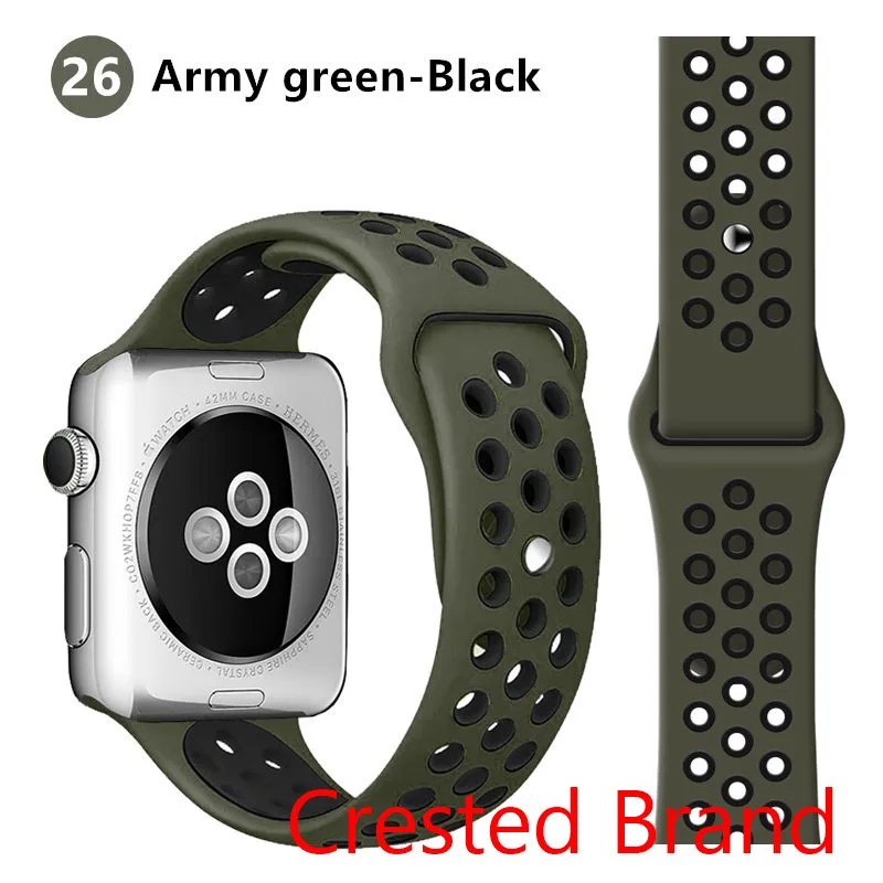 Cargo Khaki 26 Спортивный ремешок для Apple Watch 42 мм 38 мм iWatch 44 мм 40 мм силиконовый браслет ремешок для Apple watch 5 4 3 2 1 42/44 мм - Цвет ремешка: Cargo Khaki 26