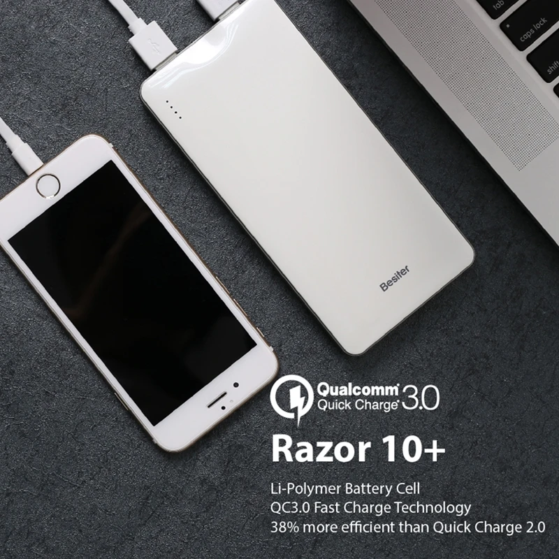 Внешний аккумулятор павербэнк Besiter BST 011Q 10000мАч двойной разъем USB 3.0 быстрая