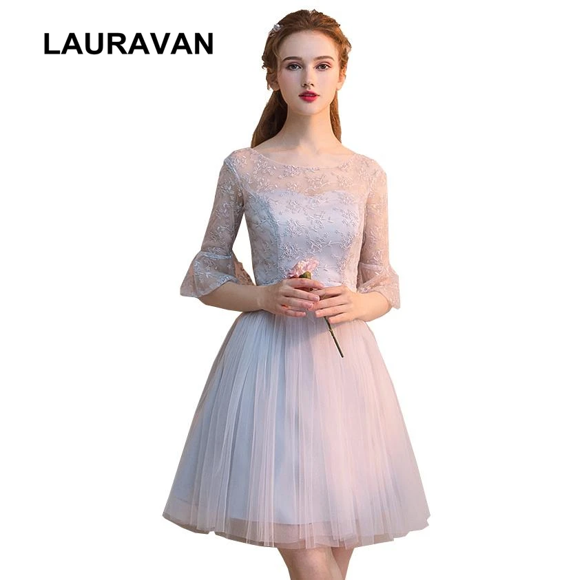 

modest grey cocktail hort lace formal bandage dress dinner pageant ball gown dresses for special occasions with half sleeves