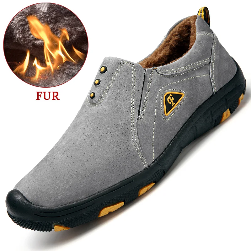 Fur Gray Бренд Мужские ботинки Плюшевые зимние теплые ботинки для снежной погоды Для мужчин s зимние сапоги осень-базовые навыки вождения ботильоны размера плюс; большие размеры 38-48 - Цвет: Fur Gray