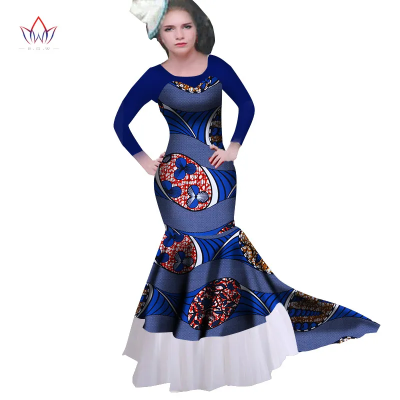 New African Women Long Dresses Dew Shoulders Formal Elegant Print Wax Party Gowns Plus Size Dress AT2277 | Женская одежда