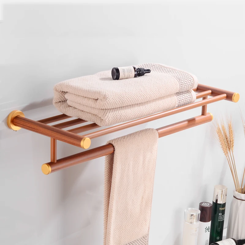 Вешалка держатель для полотенец ванной комнаты деревянная алюминиевая полка