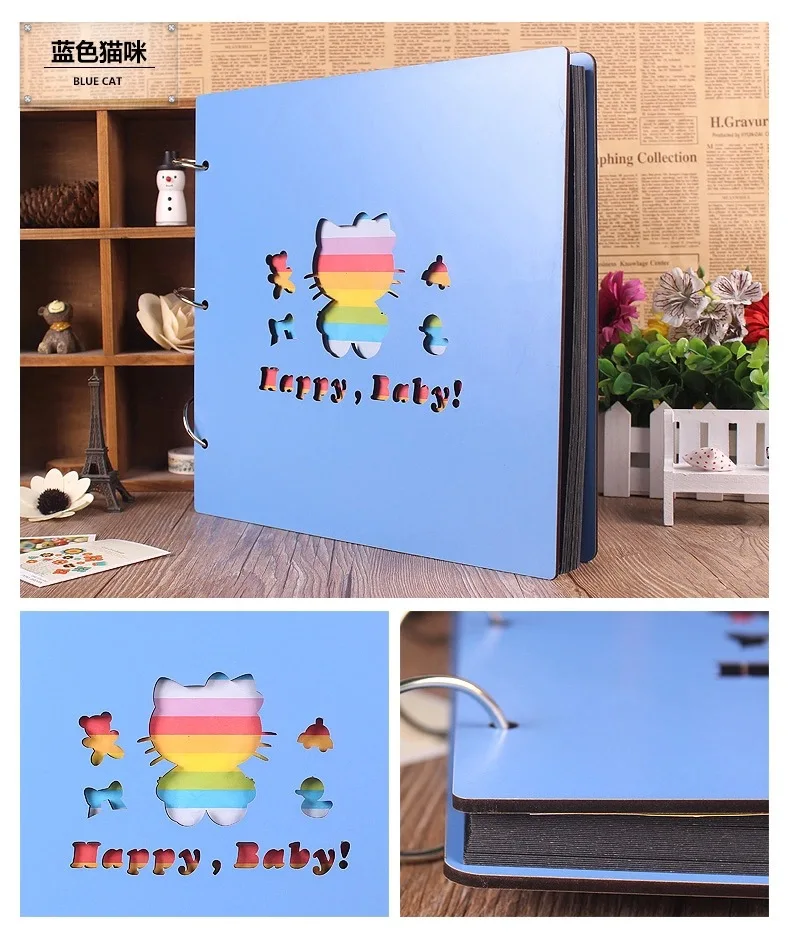 16 дюймов мультфильм DIY ручной работы фотоальбом липкого типа красочная Деревянная обложка альбом для автографов Скрапбукинг большой размер креативный подарок