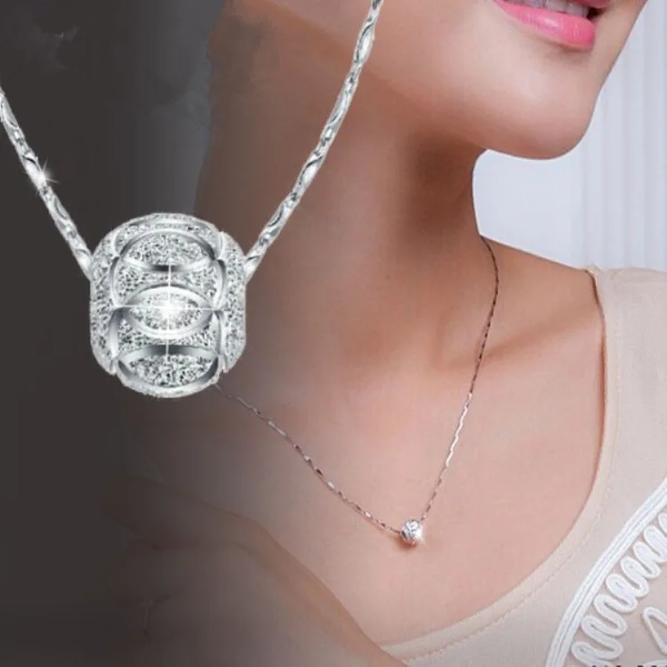 

Fashion Jewelry Silver Color Round Ball Pendant Necklace for Women Transfer Bead Pendant Female Simple Collar Bone Necklace