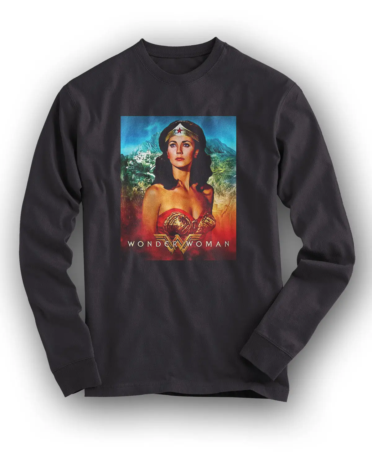 WONDER WOMAN LYNDA CARTER Classic 80 & #039 s супер герой мужчины черная футболка Sz S 3XL|Мужские