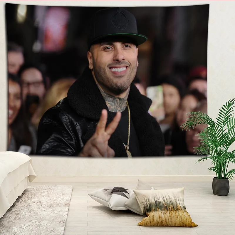 

Custom Nicky Jam printed Creative tapestry living room bedroom background wall fabric hanging painting small fresh