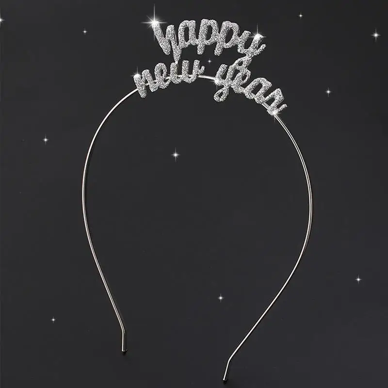Повязки для волос с надписью «Happy new year» для женщин, модные серебристые блестящие повязки на голову с алфавитом, праздничная одежда для головы, аксессуары для волос для девочек - Цвет: Silver