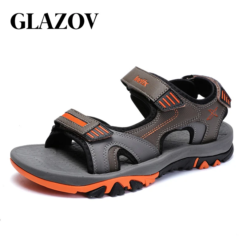 GLAZOV-sandalias de verano con velcro para hombre, zapatos de playa informales impermeables a la moda, 40-45 talla grande, color Naranja, 2018