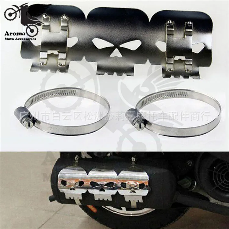 Алюминиевый защитный чехол для мотоцикла harley с черепом и хромом|exhaust cover|scooter exhaust
