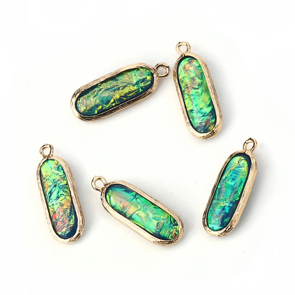 DoreenBeads Подвеска из меди и смолы AB цвета радуги Aurora Borealis амулеты Овальный светильник золотой светильник зеленый 26 мм x 9 мм, 5 шт