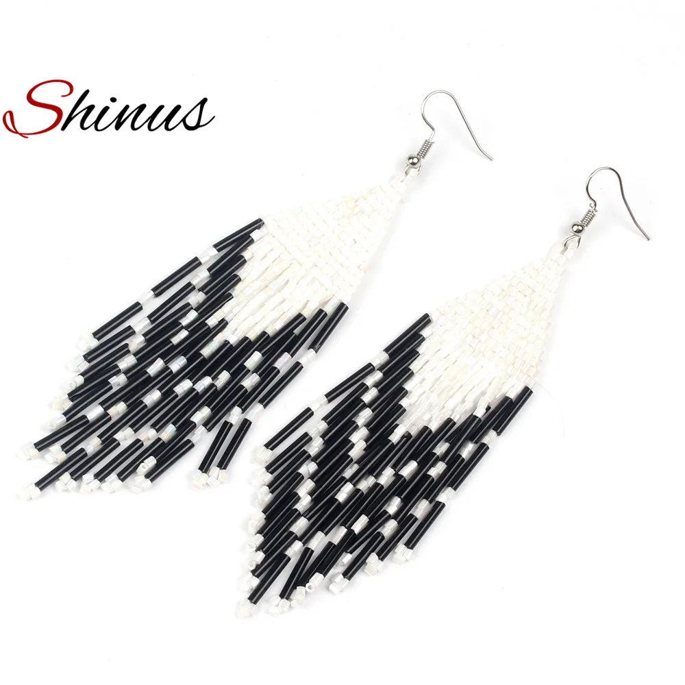 Серьги Shinus, висячие серьги для женщин, Boho Brincos, ювелирные изделия с кисточками, серьги, массивные, Букле д 'Орель, модные, бисер ручной работы - Окраска металла: HE032 C