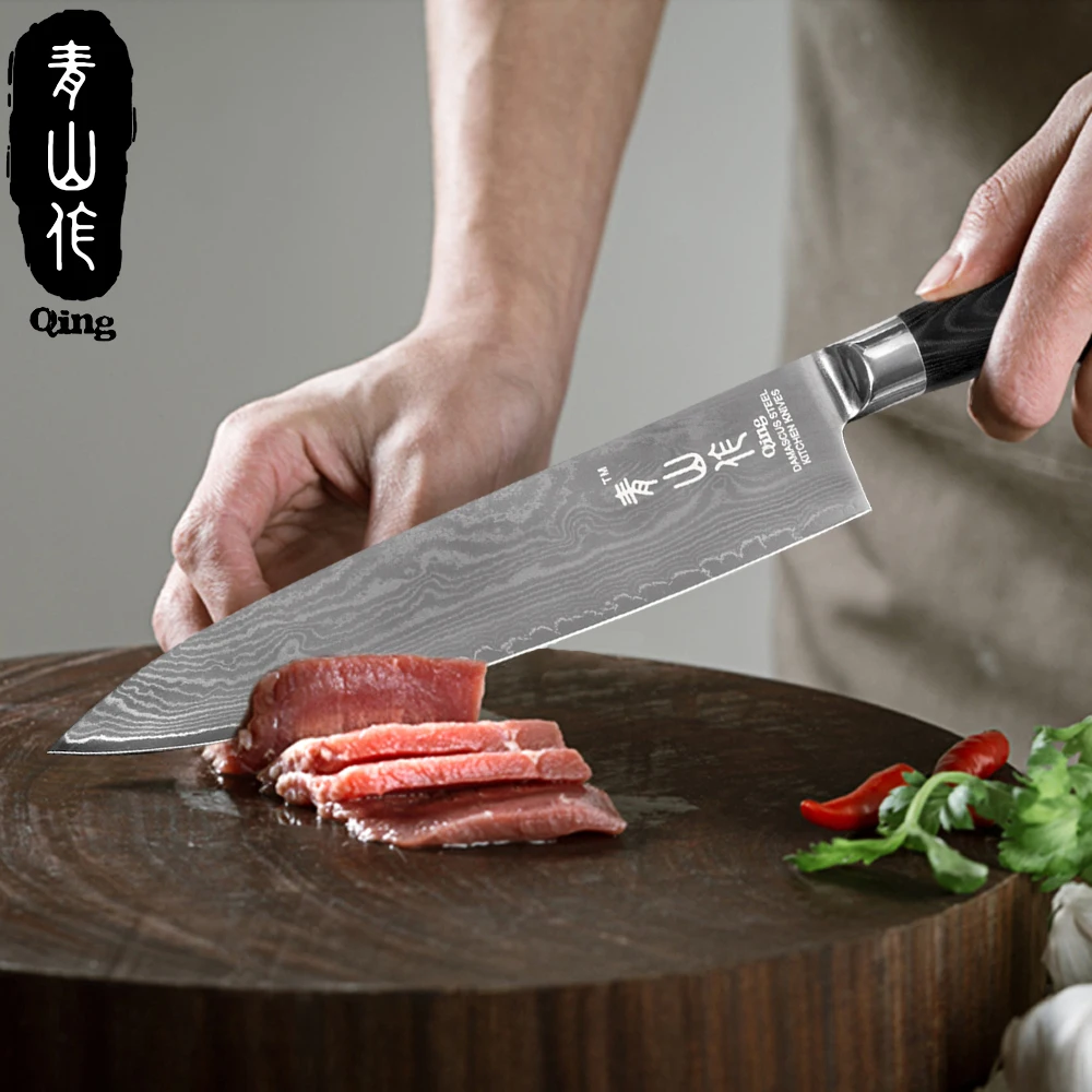 Цин шеф-повара дамасский нож из нержавеющей стали мыло + Подарочная коробка