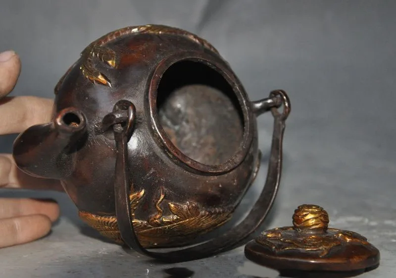 

Christmas marked chinese bronze gilt Phoenix Bird lucky statue teapot Kettle Tea maker Halloween
