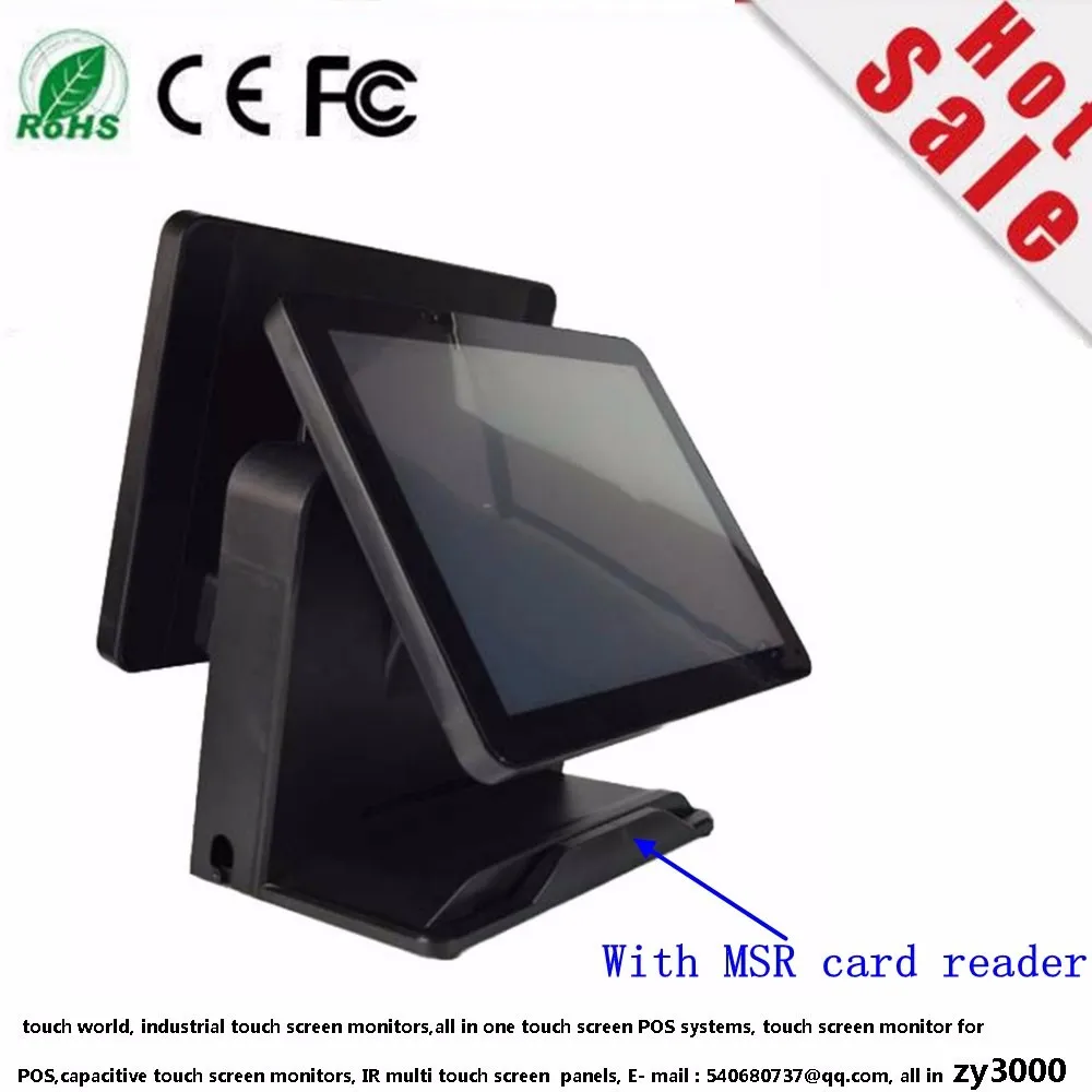 Новый запас I3 4010 DDR8G 128G SSD 15 дюймов емкостный сенсорный экран двойной все в одном POS