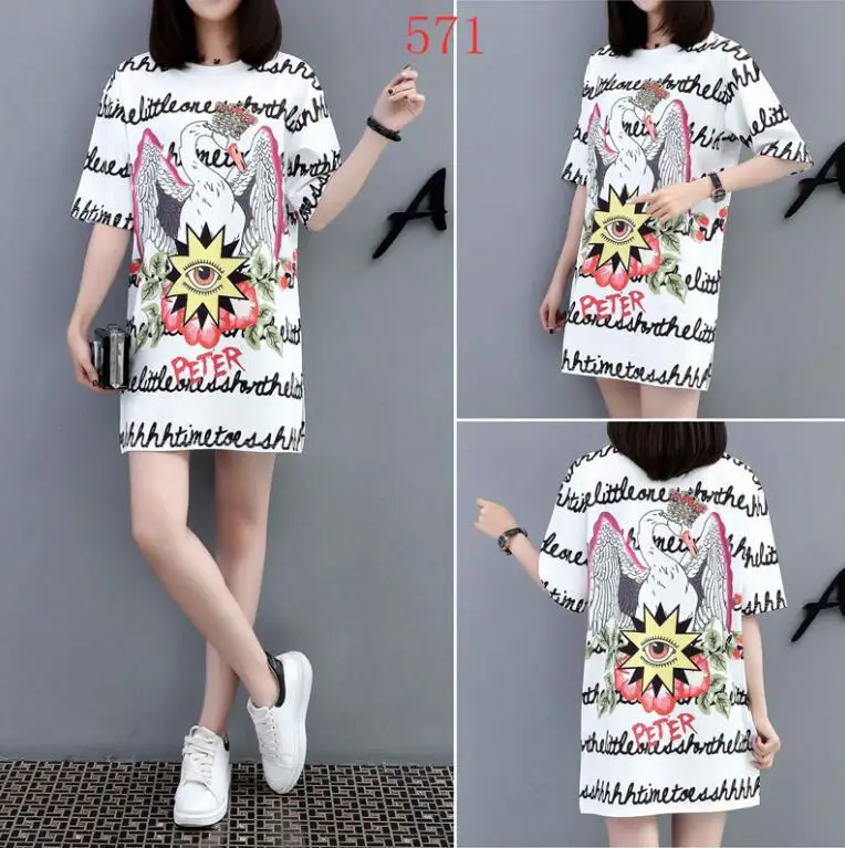 A2 Fashion Summer Oversized Loose Dress Women Plus Size O Neck Half Sleeves Printed Casual T Shirt Dress Streetwear Mini Dress - Цвет: A2