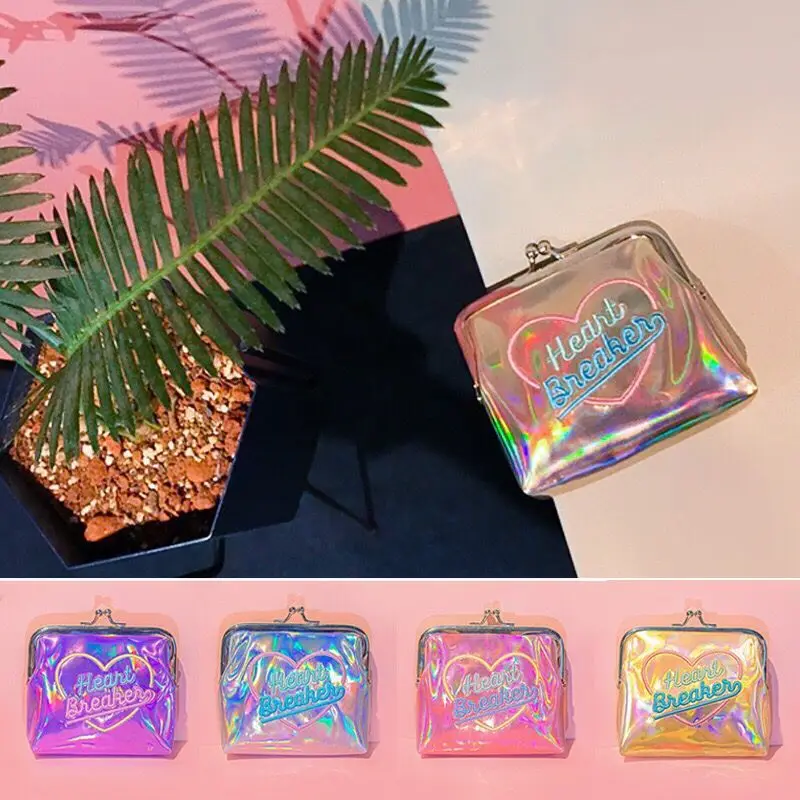 

Lanzon Harajuku Girl Laser Mini Shell Wallet Hologram Embroidery Short Coin Purse Women Shining Clutch Card Holder Money Bag