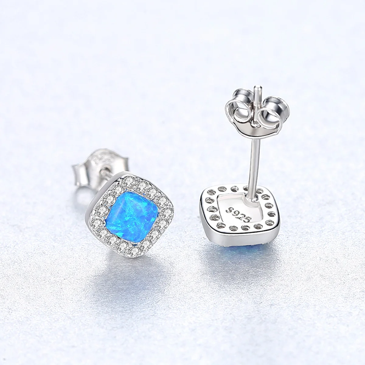Simple rectangle CZ Stud Earrings Green Blue Opal 925 Silver for Women 3 Color Classic Fashion Jewelry OL Style Gift | Украшения и