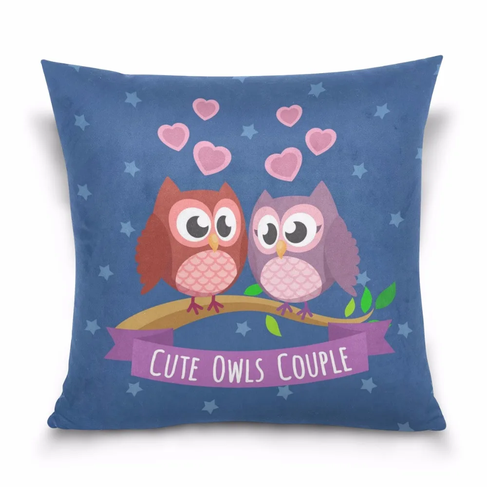 Purple Blue Decorative Square Pillowcase Covers 40/45/50cm Protect With Hidden Zipper Cotton Velvet Throw Pillow case Owl Lovers |