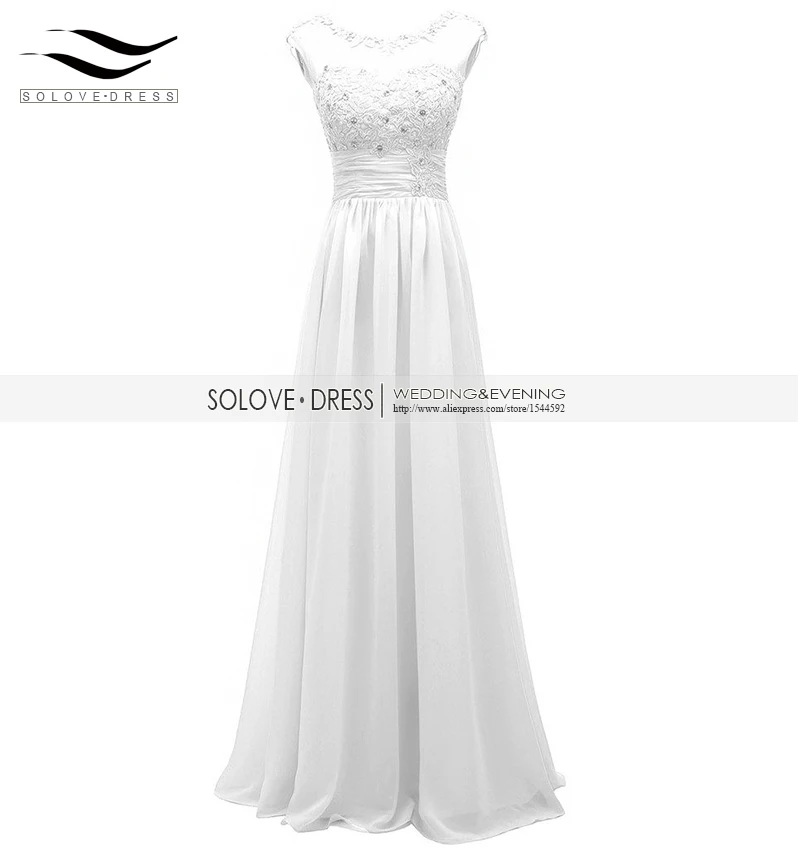 

Solovedress Floor Length Crystal A Line Chiffon Wedding Dress 2019 Appliques Bridal Gown Casamento Vestidos De Novia PV2002