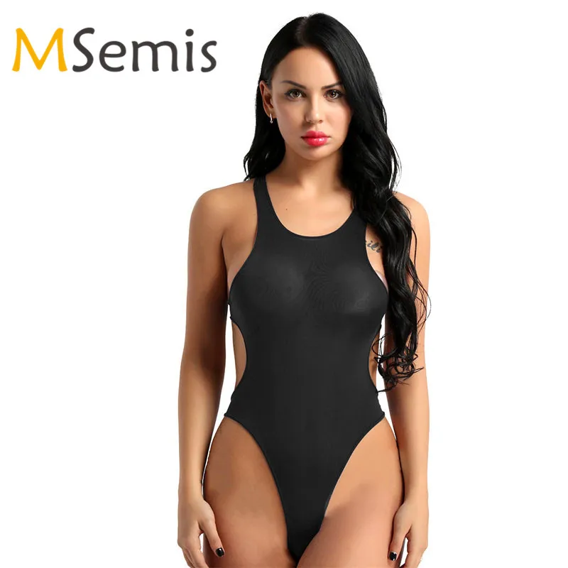 

Women's Sheer Swimsuits Leotard Thong Bodysuit See Through One Piece Swimwear High Cut Sheer Backless Thongs Bodysuit Swimsuit