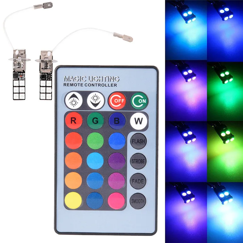H1 H3 5050 светодиодный 12 SMD RGB руля цветные светодиодные фары противотуманные