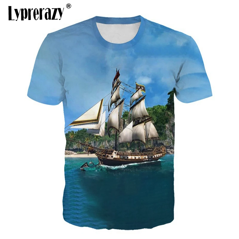 

Lyprerazy Men Casual Cotton tshirts Male Tee Tops Men Short Sleeve T-shirts Summer Young Fashion Sailboat 3D Printing T Shirt