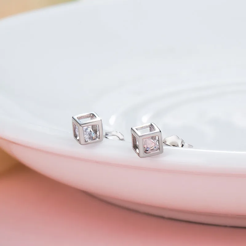 Женские квадратные серьги гвоздики из серебра 925 пробы|stud earrings|earrings forearrings for women |