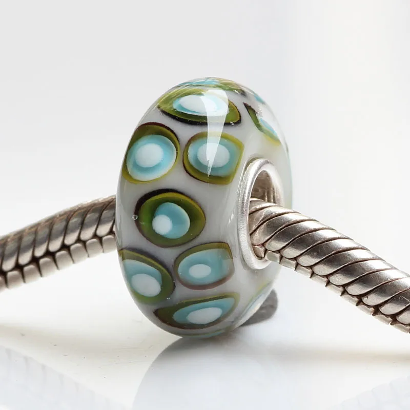 925 Sterling Silver Large Hole Colorful 3D Flowers Pebble Trails Wave Point Glass Charm Beads Fit European Bracelet Jewelry | Украшения и