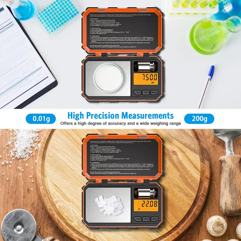 200g/0,01g Digital de cocina escala Mini port&aacute;til balanzas electr&oacute;nicas comida herramienta de medici&oacute;n Escala de alimentos peso bolsillo Cocina las escalas-1