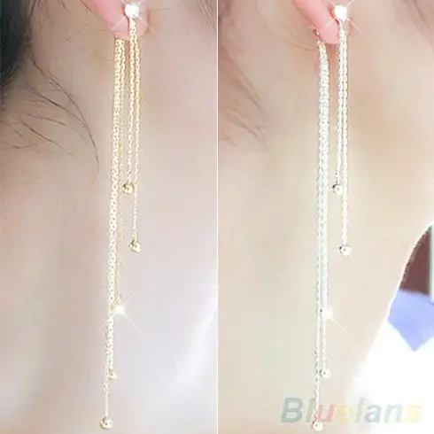 Женские длинные серьги-капельки из сплава со стразами и кисточками для