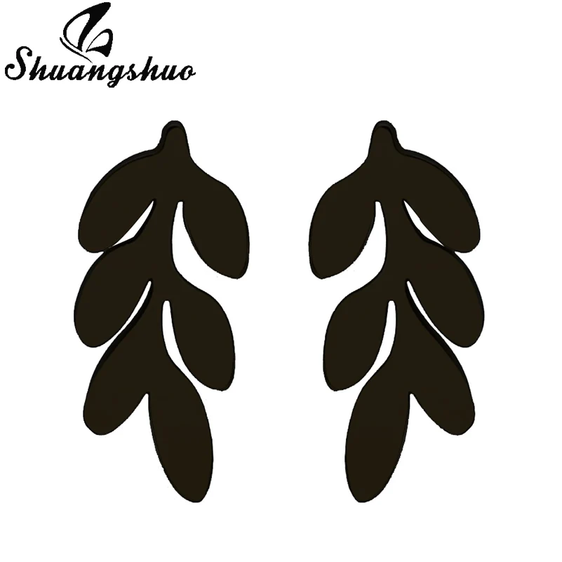 Shuangshuo Tiny New Vintage Leaves Stainless Steel Earrings for Women Beautiful Tree Leaf Stud Feather Studs | Украшения и