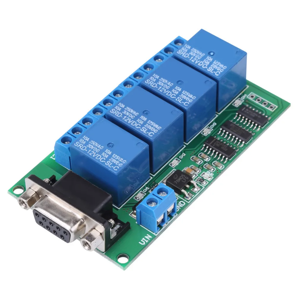 

RS232 Relay 12V 4Ch DB9 RS232 Relay Board Remote Control UART Serial Port Switch for Car Motor