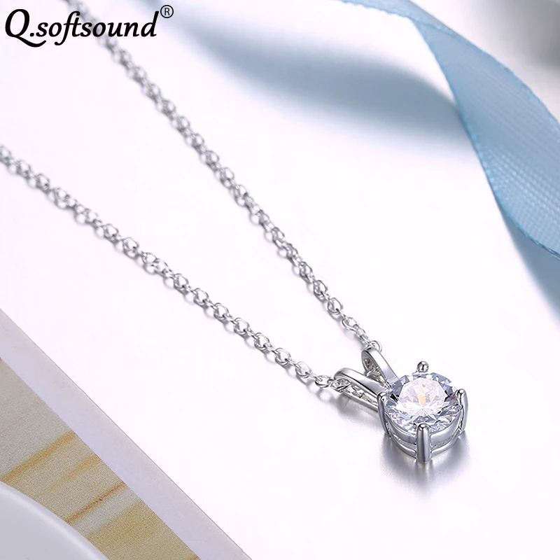 Classic 1.25ct Solitaire Hearts and Arrows CZ Stone Pendant Necklaces Women Silver Color Zirconia Jewelry Gifts For QN1140 | Украшения и