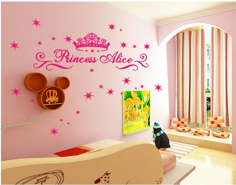Бесплатная Доставка Розовая Принцесса Корона Стены Стикеры для Детской Комнаты