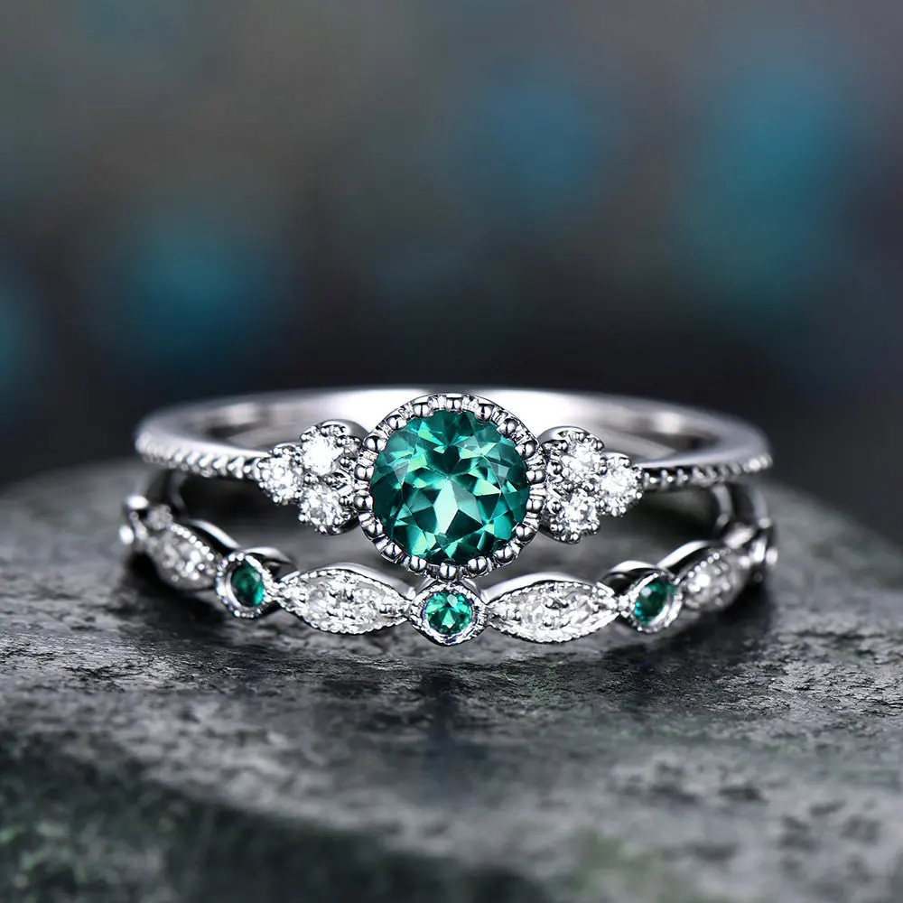 

2018 de lujo verde azul piedra anillos de cristal para mujer Color plata Zirconia boda anillo de compromiso joyería ..