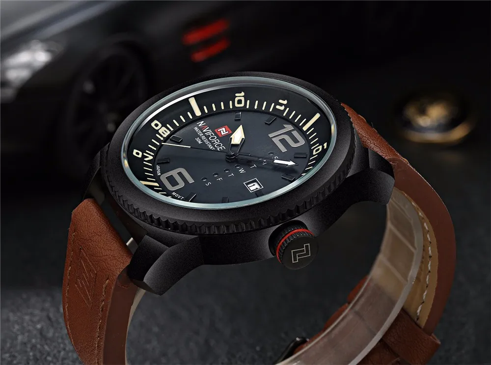 Модные роскошные брендовые кварцевые часы NAVIFORCE, деловые военные мужские часы, мужские часы с кожаным ремешком