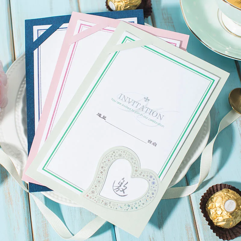 

Pink Light Green Blue Heart Shaped Wedding Invitation Custom Print Corporate Invitation Wedding Invitation