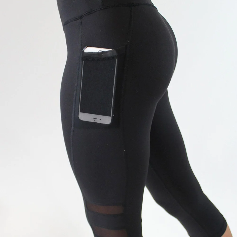 

Sexy Women Yoga Leggings Capri Pants Leggings Sport Fitness Gym High Waist Mesh 3/4 Trousers BHD2