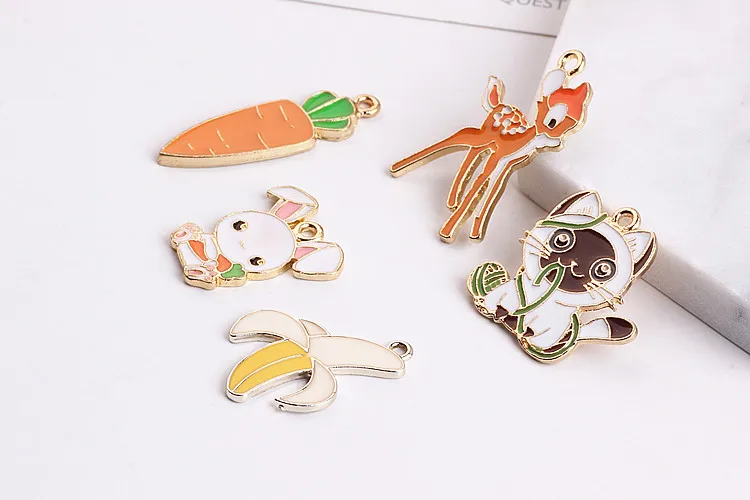 20 шт. подвеска в виде животного кота оленя кролика амулеты позолоченные эмалевые