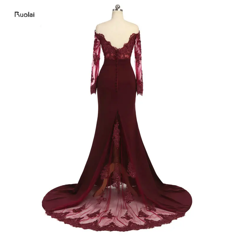 Женское платье Русалка с длинным рукавом заниженной спиной|neck applique|burgundy long